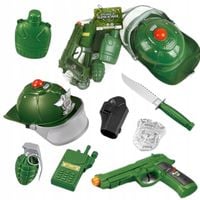 Zestaw wojskowy pistolet kask telefon granat nóż odznaka PREZENT Chłopcy