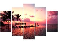 70 100CM OBRAZ 5 ELEM ZACHÓD SŁOŃCA RÓŻU PLAŻY MALEDIWACH DRUK PŁÓTNO