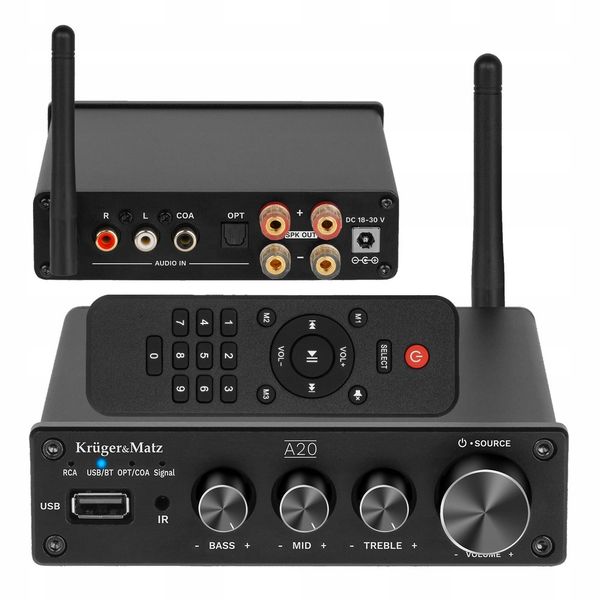 WZMACNIACZ Bluetooth A2DP stereo USB COAXIAL optyczne RCA 2x 100W antena zdjęcie 15