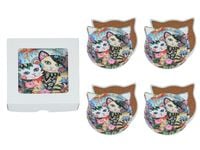 Kpl. 4 podkładek ceramicznych z uszami, koty.