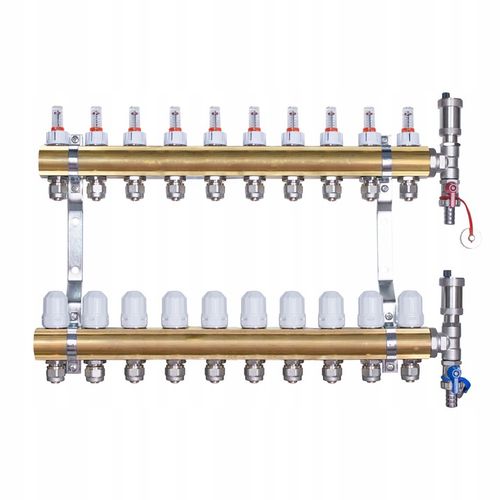 Rozdzielacz mosiężny do podłogówki 10 obwodów sekcji kolektor do rur PEX na Arena.pl