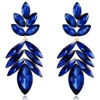 Niebieskie kolczyki długie z listkami podłużne mieniące złote lśniące KOKONET 3-0382