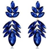 Niebieskie kolczyki długie z listkami podłużne mieniące złote lśniące KOKONET 3-0382