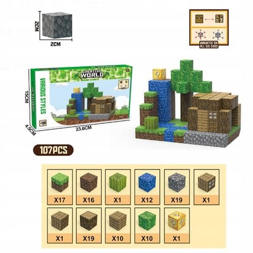 Klocki Magnetyczne Minecraft- Sześciany 107 szt. + Figurka i Karty- Mocne! na Arena.pl