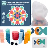 DREWNIANA UKŁADANKA MONTESSORI PUZZLE KLOCKI 180el