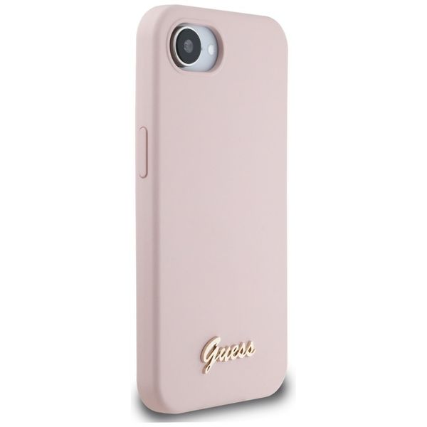 Etui Guess Silicone Script Metal Logo MagSafe do iPhone 16e różowy zdjęcie 4