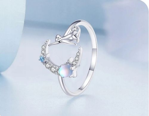 Pierścionek srebrny KSIĘŻYC KOT kamień księżycowy regulowany s925 +pudełko na Arena.pl