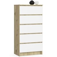 Komoda do sypialni, 5 szuflad, STILO, 60x40x121 cm, dąb | TYLETEGOTU