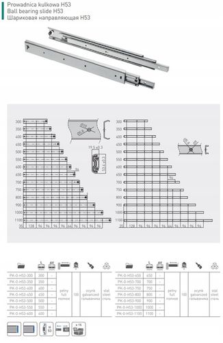 PROWADNICA KULKOWA GTV DO SZUFLADY H53 L500 100KG PEŁNY WYSUW MOCNA na Arena.pl