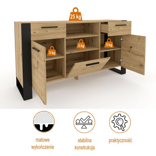 Komoda NUKA C 155 cm dąb artisan czarna stojąca zdjęcie 2