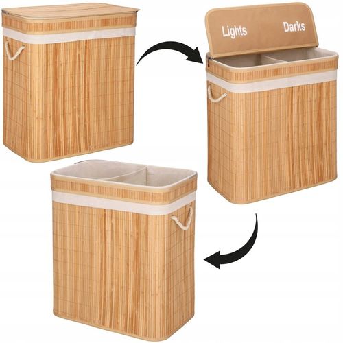 KOSZ BAMBUSOWY NA PRANIE BIELIZNĘ DWUKOMOROWY Z POKRYWĄ POJEMNIK DUŻY 100L na Arena.pl