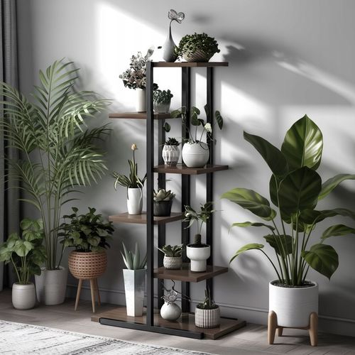 KWIETNIK METALOWY PIĘTROWY STOJĄCY STOJAK LOFT PÓŁKI NA KWIATY DĄB WYSOKI na Arena.pl