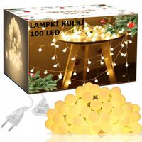LAMPKI CHOINKOWE KULKI 100 LED - BIAŁE CIEPŁE 230V - STAŁE ŚWIATŁO 15m