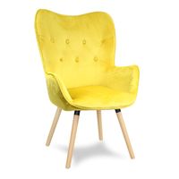 Fotel uszak skandynawski na drewnianych bukowych nogach wypoczynkowy żółty 907Y