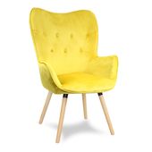 Fotel uszak skandynawski na drewnianych bukowych nogach wypoczynkowy żółty 907Y