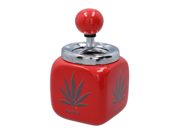 Czerwona Popielniczka W Stylu Rasta Z Nadrukiem Liścia Marihuany zdjęcie 1