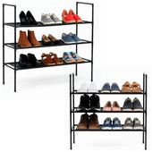 Regał na buty 3 poziomy szafka metalowa z półkami na obuwie 70x72x28 cm czarna