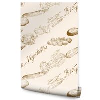 Tapeta Do Kuchni Jadalni Warzywa Napisy Liście Styl Retro