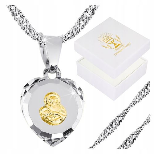 MEDALIK Komunijny Srebrny Łańcuszek SERCE Matka Boska do Komunii na Chrzest na Arena.pl