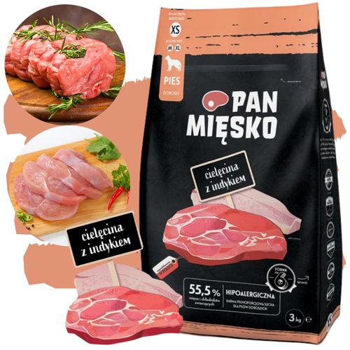 sucha karma dla psa cielęcina z indykiem pan mięsko hipoalergiczna xs 3 kg na Arena.pl