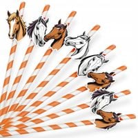 PAPIEROWE SŁOMKI URODZINOWE OZDOBA - ZWIERZĘTA KOŃ HOBBY HORSE - 8 szt.