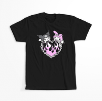 Koszulka Czarna - Kuromi & My Melody - WYBIERZ KOLOR KOSZULKI I FASON Męska 5XL