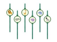 Słomki papierowe Safari zielone ekologiczne na urodziny 6 szt.