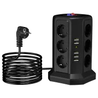 Listwa Zasilająca Stojąca Ochronna Odgromowa 12 Gniazd + 5 Portów Usb Reset