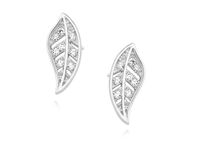 Delikatne rodowane srebrne kolczyki celebrytka liście listki leafs cyrkonie srebro 925 Z1475E