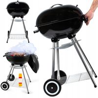 GRILL WĘGLOWY Z POKRYWĄ OGRODOWY DUŻY OKRĄGŁY Z POPIELNIKIEM PÓŁKA KÓŁKA