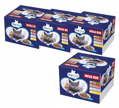 MOKRA KARMA DLA KOTA MIX 4 SMAKÓW MEGABOX 96X100G SASZETKI W SOSIE PREVITAL na Arena.pl