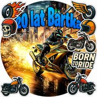 OPŁATEK NA TORT 20CM - MOTOR MOTOCYKL DEKORACJA URODZINOWA + IMIĘ 15CM 18CM