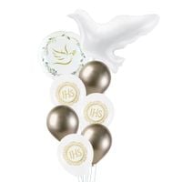 Zestaw balonów Komunia Święta IHS Chrzest gołąbek