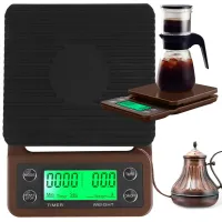Waga kuchenna do parzenia kawy elektroniczna dokładna stoper tara 5kg 0,1g — Brązowy