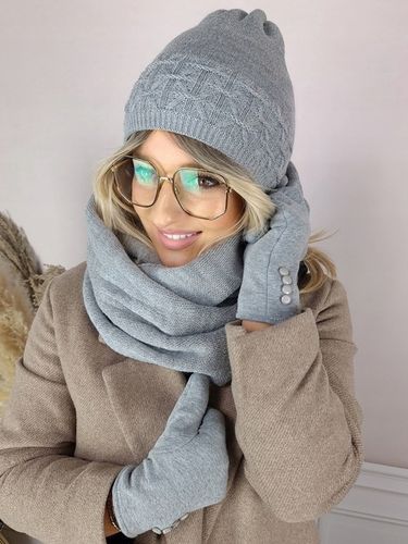 zimowy KOMPLET damski CZAPKA + KOMIN + RĘKAWICZKI dotykowe CIEPŁY na Arena.pl
