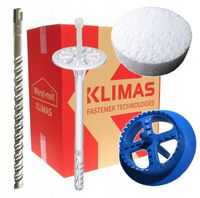 KOŁKI STYROPIANU WKRĘT-MET KLIMAS 26 cm ZAŚLEPKI BIAŁE 100 SZT FREZ WIERTŁO