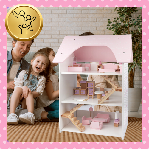 duży drewniany domek dla lalek  3 piętra +meble na Arena.pl