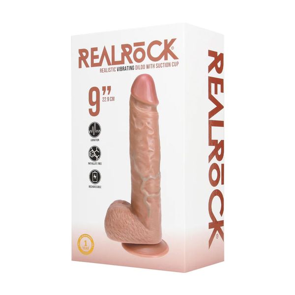 Vibrating Regular Straight Cock With Balls - 23 Cm - Tan zdjęcie 2