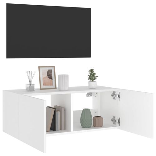 Ścienna szafka TV z LED, biała, 80x35x31 cm na Arena.pl