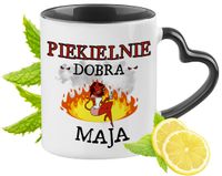 Dla Mai Kubek Czarny Z Uszkiem W Kształcie Serca Na Prezent Z Nadrukiem