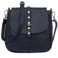 VERA PELLE torebka damska skórzana listonoszka z paskiem V645 granatowa