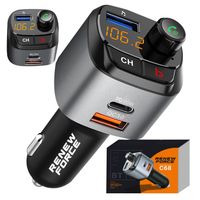 NAJMOCNIEJSZY Transmiter bluetooth FM samochodowy ładowarka 36W QC3.0 USB-C