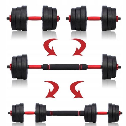 Hantle bitumiczne regulowane 10kg 2x5kg ZESTAW + sztanga na Arena.pl