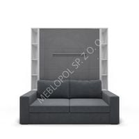 Półkotapczan MEBLOPOL 140V z sofą i regałami WHITE/SLATE GRAY MIRROR GL