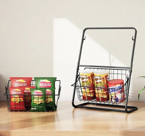 Koszyk Piętrowy Dwupoziomowy na Owoce Warzywa Czarny Organizer do na Arena.pl