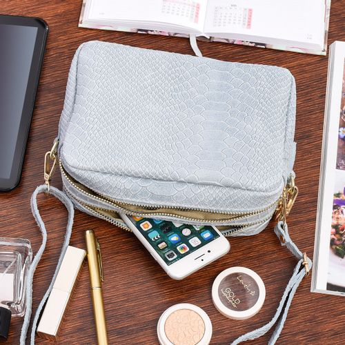 Błękitna Skórzana Listonoszka Damska Włoska Croco Kuferek Beltimore P12 na Arena.pl