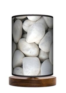 Białe kamienie kamyki Lampa stołowa lampka nocna drewniana podstawa