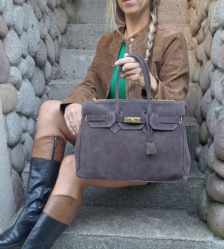 Torebka Włoska CZEKOLADOWA Kuferek SKÓRA ZAMSZ NATURALNY Vera Pelle+pasek na Arena.pl