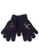 Rękawiczki dziewczęce pięciopalczaste czarne z gwiazdami 18 YOCLUB