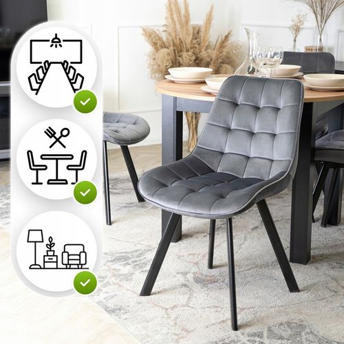 Krzesło Tapicerowane Welurowe Do Jadalni Salonu Loft Pikowane Szare na Arena.pl